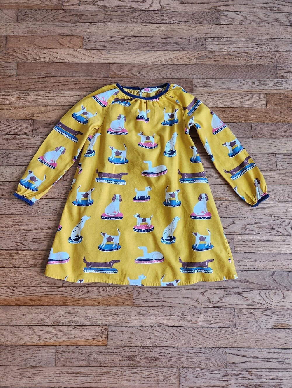 Girls Mini Boden Yellow Dog Dress Size 9-10 Years